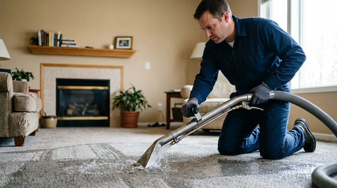 Water damage restoration technician working near Mansfield, MA